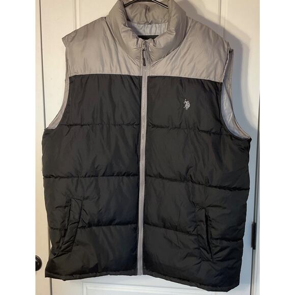 US Polo Assn. Other - U.S. Polo Assn. Black Grey Full Zip Embroidered Pony Puffer Jacket/Vest 3XL